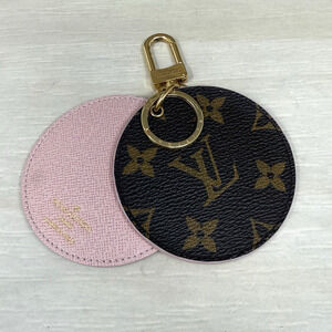 Louis Vuitton LV Monogram Keychain Bag Purse Charm Round Mirror Faux Leather